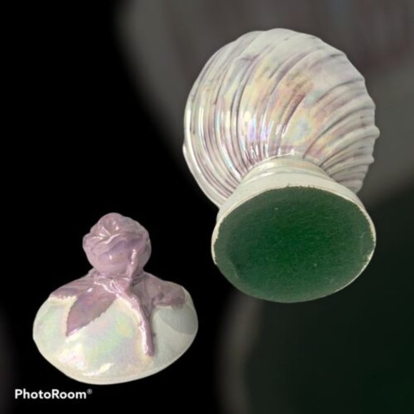 Vintage Opalescent Lavender Egg Shaped Jar With Floral Lid with Crazing - Picture 2 of 4